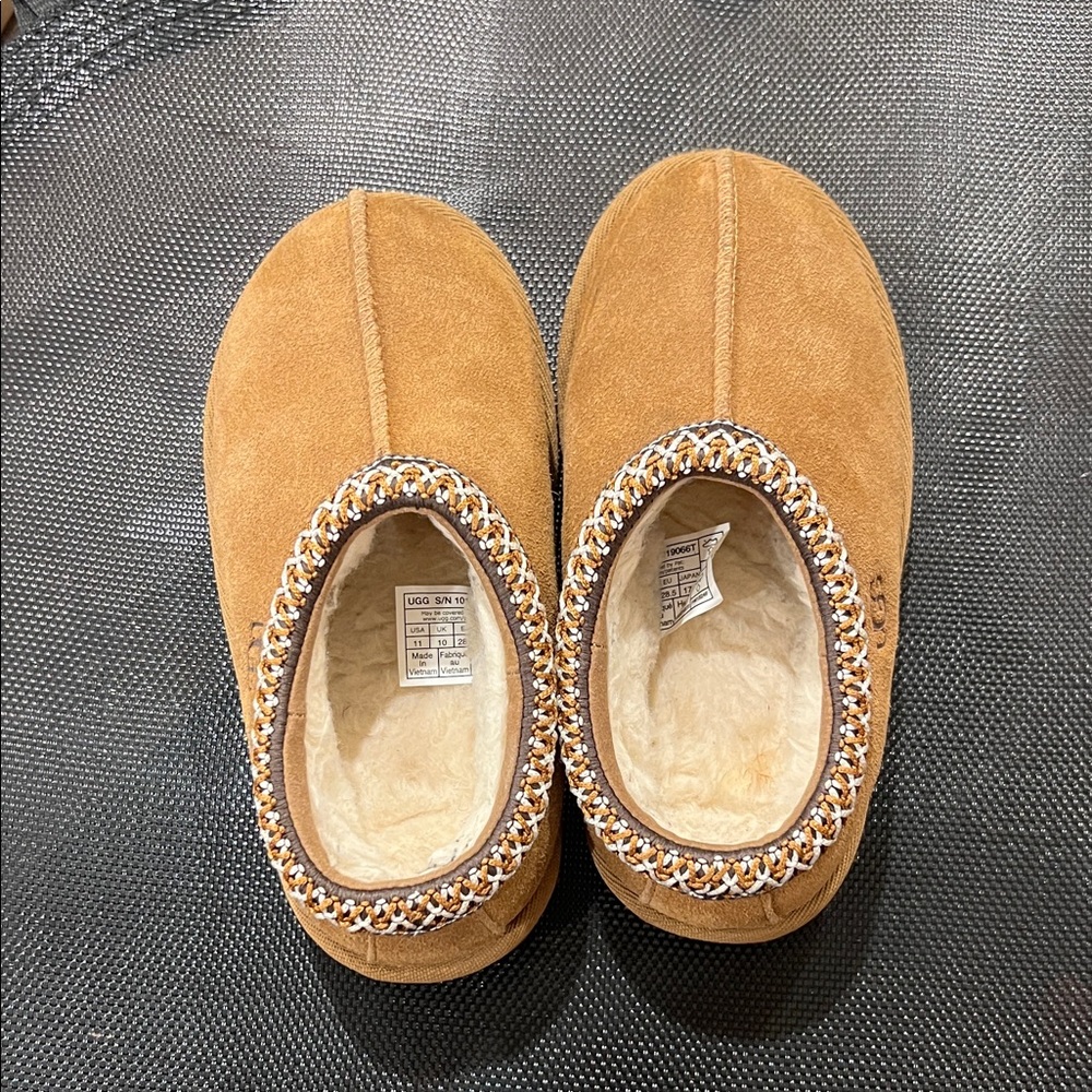 UGG Tan Kids Slippers with Cream Trim